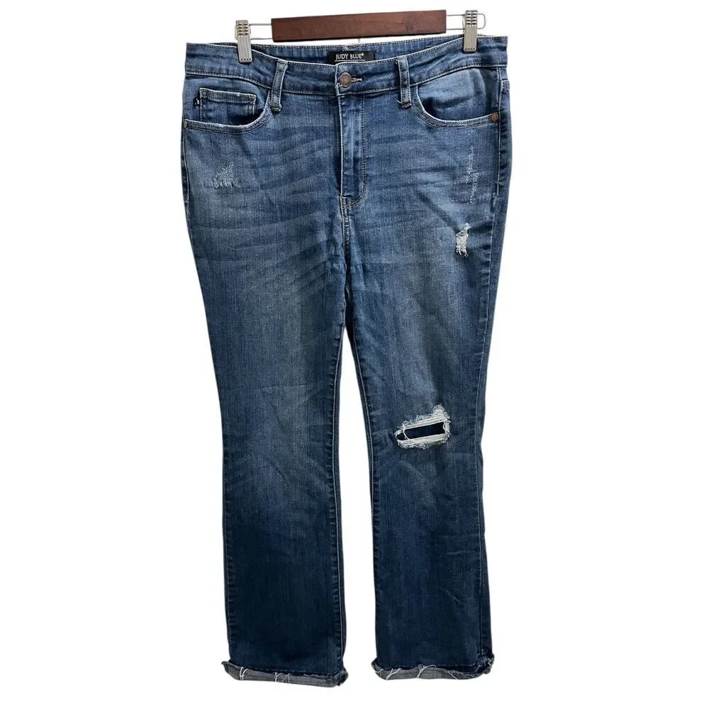 Judy Blue Women's Size 15/32 Mid Rise Bootcut Fit Fringe Hem Denim Jeans
